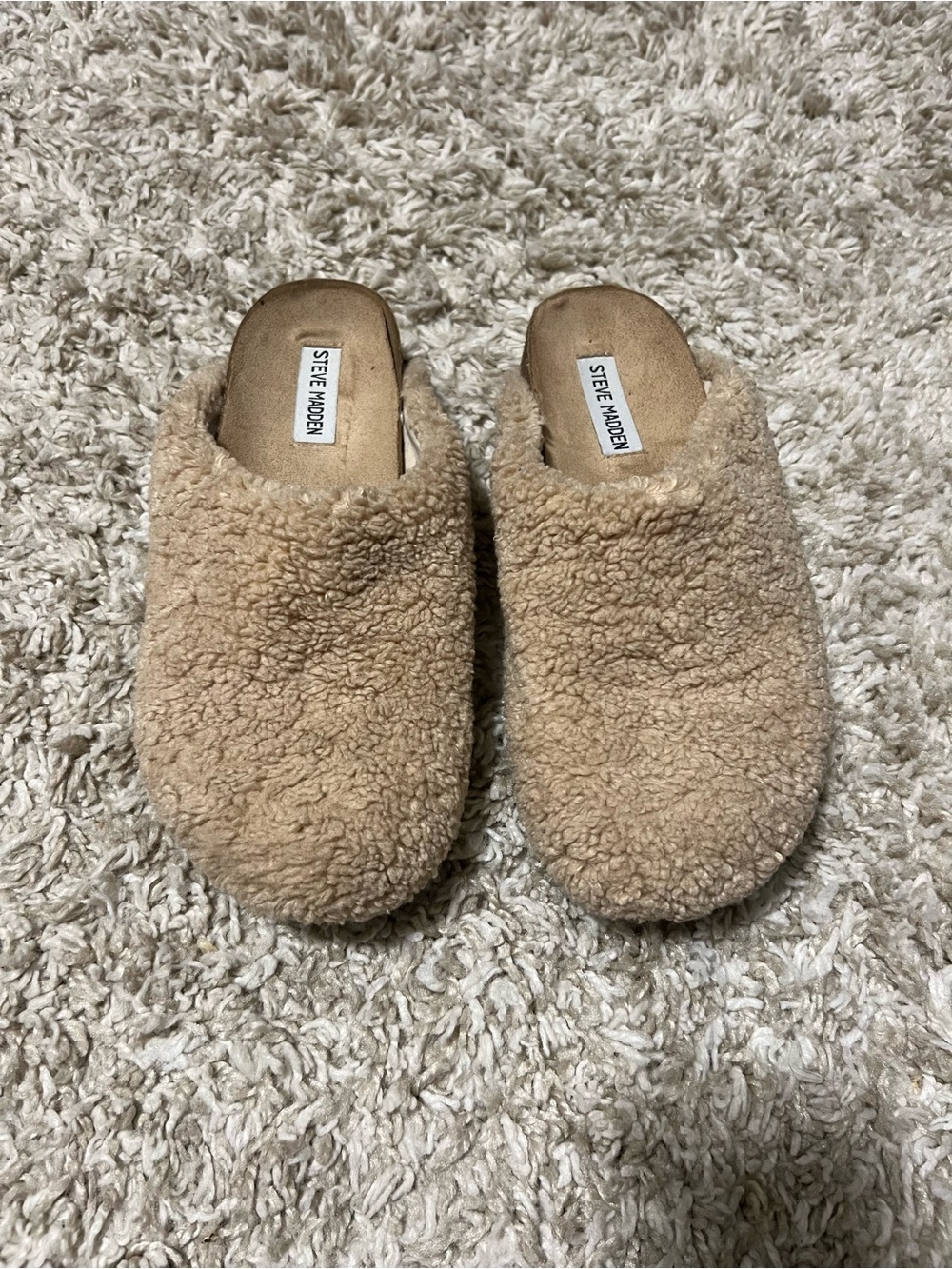 Steve Madden Tan Faux Shearling Slip-On Clogs